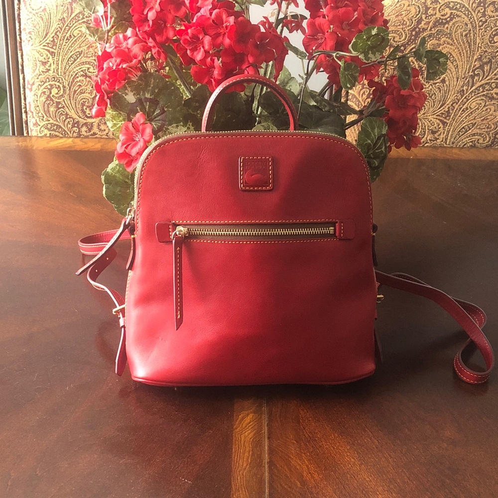 Dooney & Bourke Red Florentine Leather Zip Pod Backpack - Picture 2 of 11